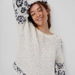 Anthropologie  Pilcro Petra Feathered oversized sweater cream navy size small Photo 3