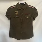 Voice Stretch Military Womens Top Sz Large Olive Patches Babydoll Y2K Gorp Green Photo 11