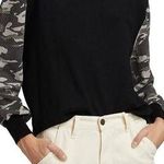 Monrow Camo Contrast Sleeve Pullover Crewneck Sweater Black Size M Photo 0