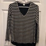 Fossil  Black Beige Striped Long Sleeve Top V Neck Casual Blouse Medium Silk Wool Photo 0