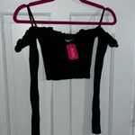 Debut Ruffle off shoulder crop ribbed knit long sleeve Photo 0