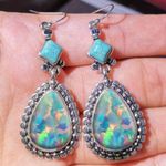 Vintage Iridescent and Turquoise Bohemian Style Dangle Earrings Multiple Photo 1