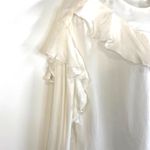 Sandro  Ruffle Long Sleeve Blouse Snap Neck Cupro White Modest Photo 5