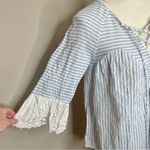 Soiéblu Soieblu Blue White Stripe Lace Up Tassel Eyelet Sleeve Top Blouse Small Photo 3