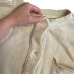 Free People Cream Cropped Boxy Cardigan L Rainbow Stitch Oversized Top Photo 6