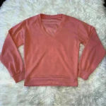 Athleta  Womens XS Orange Solid Long Sleeves V-Neck Athletic T Shirt Pullover Photo 0