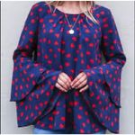 And The Why Size M Blouse Navy Red Hearts Long Double Bell Sleeve Top Valentine Photo 0