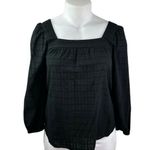 Madewell Women's Black Puff Long Sleeve Plaid Square Neck Blouse Top Size XL Photo 0