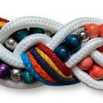 Vintage Bungee Statement Belt White Rainbow Beaded Braided Woven Kidcore Photo 3