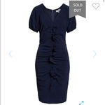 Chelsea28 Dress Womens 10 Petite Blue Ruched Puff Sleeve V Neck Mini Photo 4