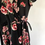 Iz Byer black and pink floral wraparound style dress mini women's size S flutter Photo 3