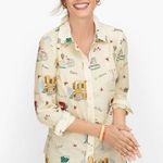 Talbots French Graphic Print Collar Button Down Shirt Top Sz Petite Womens Photo 2