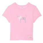 PINK - Victoria's Secret PINK x LoveShackFancy Retro Cotton pink tee bling rhinestones dog mascot NWT XS Photo 2