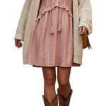 Striped Peach Sleeveless tie tassel Dress boutique medium nwt Pink Photo 0