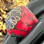Tribal Nepalese Mosaic Ring – Coral & Lapis Inlay, Brass Setting Red Photo 7
