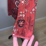 Time And Tru  red rum floral lace up open shoulder blouse Photo 4