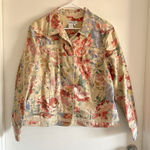 Vtg 90s Streetwear Womens XL Lace Flower All Over Print Canvas Trucker Jacket Photo 0