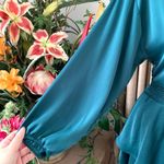 ZARA TIERED V-NECK SATIN EFFECT DRESS in Duck Blue Photo 7