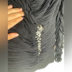 Tadashi Shoji  Black Ruched Mesh Long Sleeve Pleated Top Rhinestones‎ Size S Photo 1