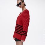 ZARA  Oversized Chunky Knit Cardigan Red Black Medium Photo 2