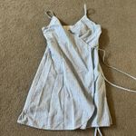 Linen Lux White And Blue Striped Wrap Dress Photo 0