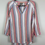 Chico's ‎ Top Women 2 US L Multi Metallic Threads Striped V-Neck Blouse Preppy Photo 0