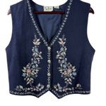 TanTrums Wool Floral Embroidered Vest Women's 70% Wool Cottagecore Boho 1990s L Blue Size L Photo 1