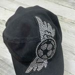 Black Rhinestone Soccer Wings Flat Top Cap Womens One Size‎ Adjustable Hat Photo 1