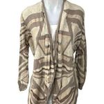 Lucky Brand  Beige Terry Geometric Long Sleeve Open Cardigan Sweater Top Size M Photo 0