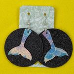 Handmade Blue Mermaid Tail Black Dangle Pierced Earrings Photo 0