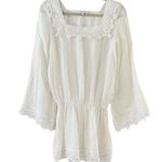 Alexis White Linen Square Neck Bell Sleeve Lace Trim Mini Dress Cover-Up Small Photo 0