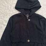 St. John Coat Collection Jacket Hooded Zip Up Gold Buttons Pockets Black Sz S Photo 4