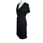 Gap Factory Full Wrap Dress Large Black Short Sleeve Tie Waist Rayon Stretch Photo 2