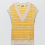 ZARA Yellow and White Striped V-Neck Sleeveless Knit Sweater Medium (NWT) Photo 5