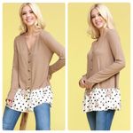 DOUBL JU Long Sleeve, Size XL, Super Soft Top, Button up Front Tan Photo 1