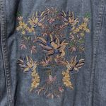 Collections Etc Denim Jacket Floral Embroidered Blue Cotton Long Sleeve Women L Size L Photo 4
