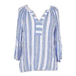 Brina & Em Colter Split Neck Boho Blue White Top Size Large Photo 2