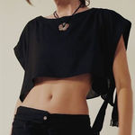Free People Top Black Cotton Blend Tie Sides Cropped Crop Boxy Casual Light Photo 0