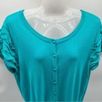 Willi Smith Women Cotton Blend Teal Cardigan w/Short Ruffled Trim Sleeve-Size XL Photo 1
