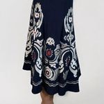 Sunny Leigh Navy & Silver Embroidered Swing Skirt 30s Midi Inspo Women's Size 6 Photo 4