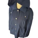 London Fog Water Resistant Navy Gold Accents Hooded Trench Coat Medium Photo 4