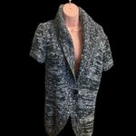 Ann Taylor  Women’s Large Black & White Short Sleeve Long Shrug Cardigan Sweater Photo 7