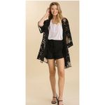 Umgee Women's Black Bohemian Floral Lace Open Front Tie Kimono Size Small Sheer Photo 3