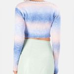 For Love & Lemons Celeste Twist Front Crop Sweater Women’s Size XS Blue & Pink Photo 3