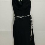Eliza J Sz 4 Black Solid Collared Sash Tie Dress Cap Sleeve Back Zip EUC Photo 4