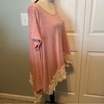JODIFL Womens Size Small Oversized Pink Lace Trim Short Sleeve Flowy Top Blouse Photo 7