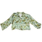 Haute Hippie  M long sleeve top paisley Satin Cropped Button Up Down Blouse Photo 2