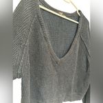 Free People  Black Vneck Cropped Long Sleeve Sweater Size medium Photo 2
