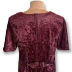 Vintage 90s Maxi Dress Burgundy Crushed Velvet Dark Floral Rosette Short Sleeve Red Size 14 Photo 4