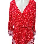 Parker Shona Silk Red Floral Ruffle V-neck Long Sleeve Wrap Mini A-line Dress L Photo 3